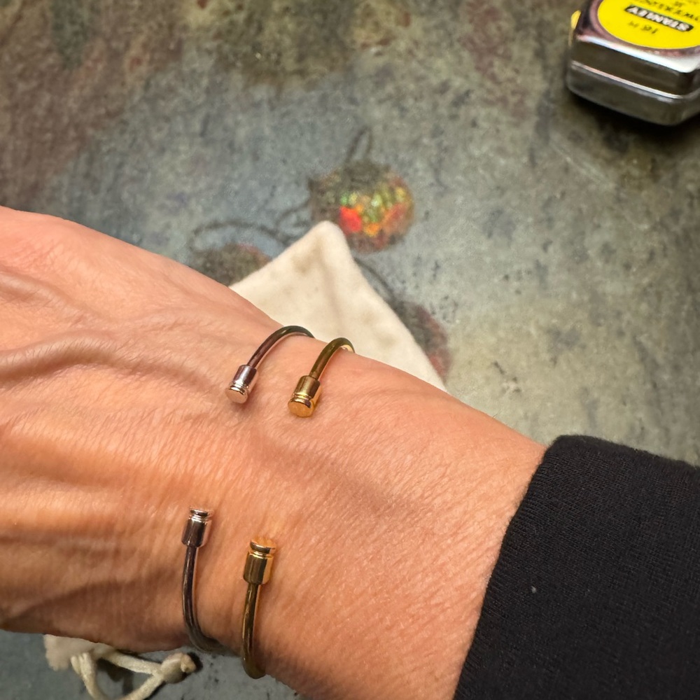 Gold and Silver Minimalist Bangle Bracelets - Picture 4 of 7